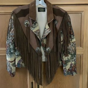 Cute western jacket with removable yoke. Jacket is a small ,a tapestry fabric
